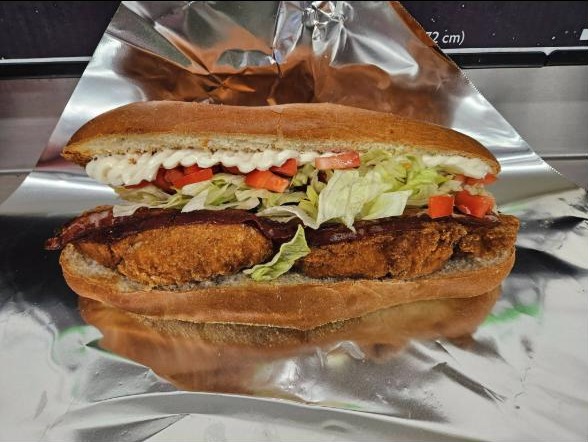 Crispy chicken sub, fresh out of the wrapper